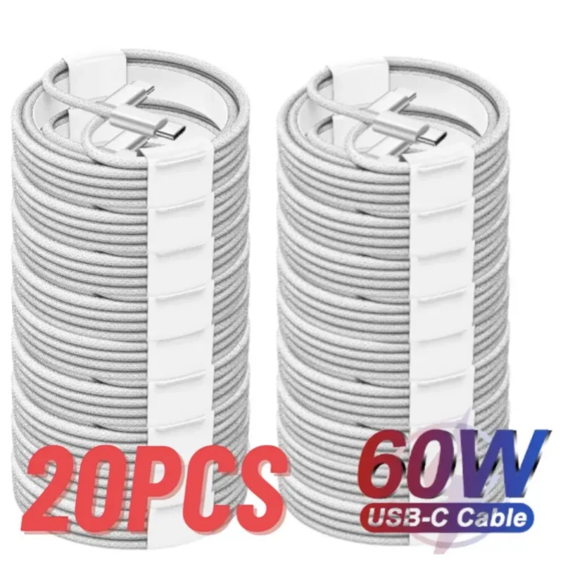20-Pack 60W USB-C Fast Charging Cables - Image 1