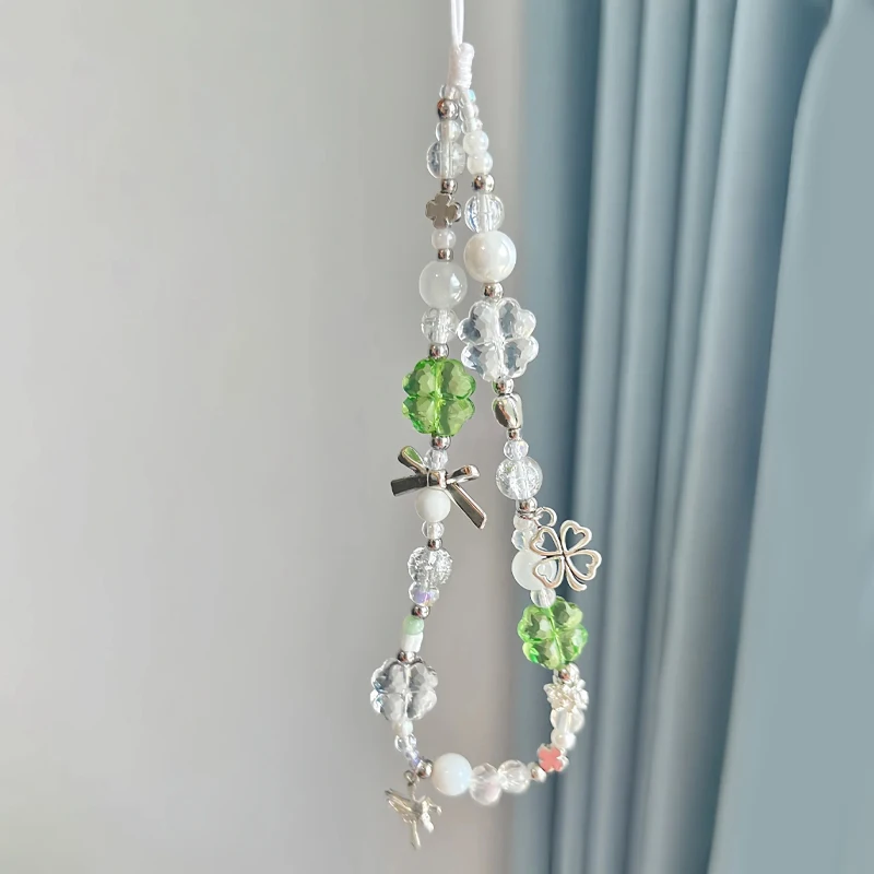 Green Clover Beaded Phone Charm - Image 1