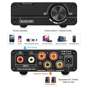 Nobsound NS-04G PRO Mini Digital Power Amplifier HiFi Stereo 2.0 Channel Class D Home Desktop Audio Amp 100W+100W - Thumbnail Image 2