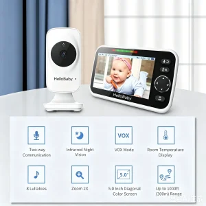 HelloBaby HB050 Baby Monitor, 5.0'' Diagonal Color Screen, Two-way Talk, - Thumbnail Image 2
