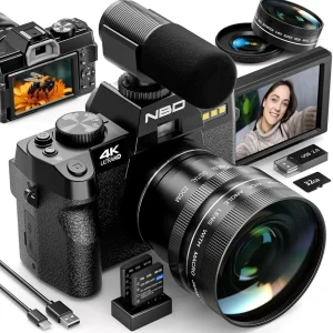 NBD 4K Digital Cameras for Photography,48MP Camera,Travel Vlogging Cameras with 16X Digital Zoom,180°Flip Screen,52mm Macro Lens - Thumbnail Image 4