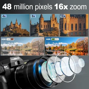 NBD 4K Digital Cameras for Photography,48MP Camera,Travel Vlogging Cameras with 16X Digital Zoom,180°Flip Screen,52mm Macro Lens - Thumbnail Image 2