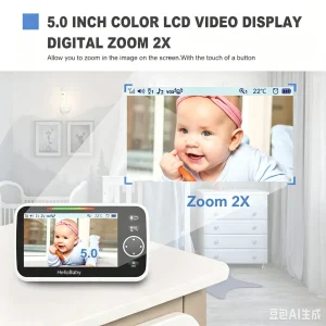 HelloBaby HB050 Baby Monitor, 5.0'' Diagonal Color Screen, Two-way Talk, - Thumbnail Image 4
