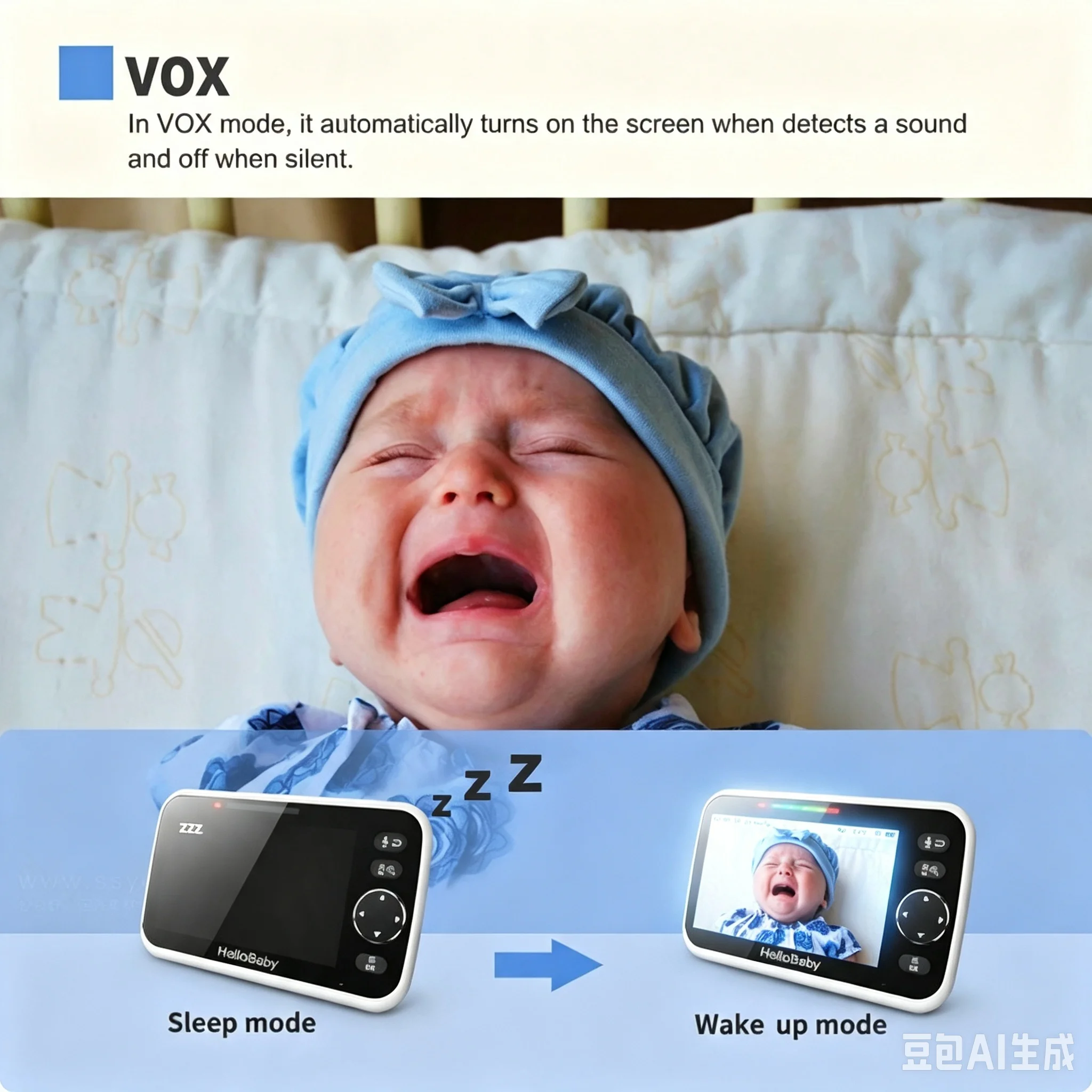 HelloBaby HB050 Baby Monitor, 5.0'' Diagonal Color Screen, Two-way Talk, - Image 3