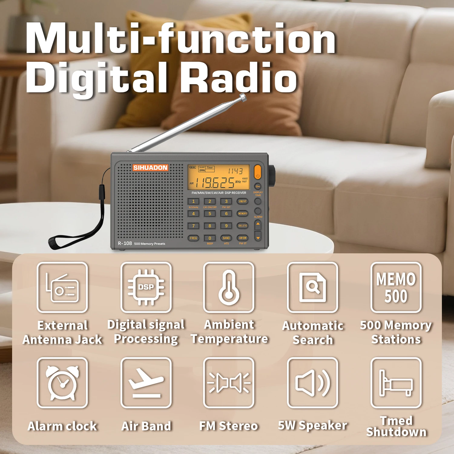 SIHUADON R108 DSP Radio AM FM SW LW Airband Full Band Receive - Image 2