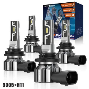 NOVSIGHT LED Headlight Bulbs 2PCS 9005 2PCS H11 Car Headlamp High Low Beam