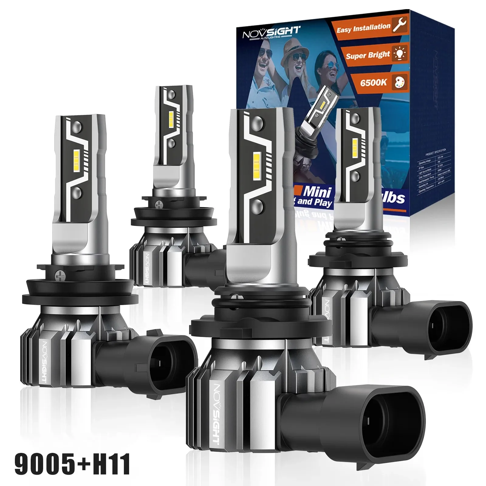 NOVSIGHT LED Headlight Bulbs 2PCS 9005 2PCS H11 Car Headlamp High Low Beam - Image 1